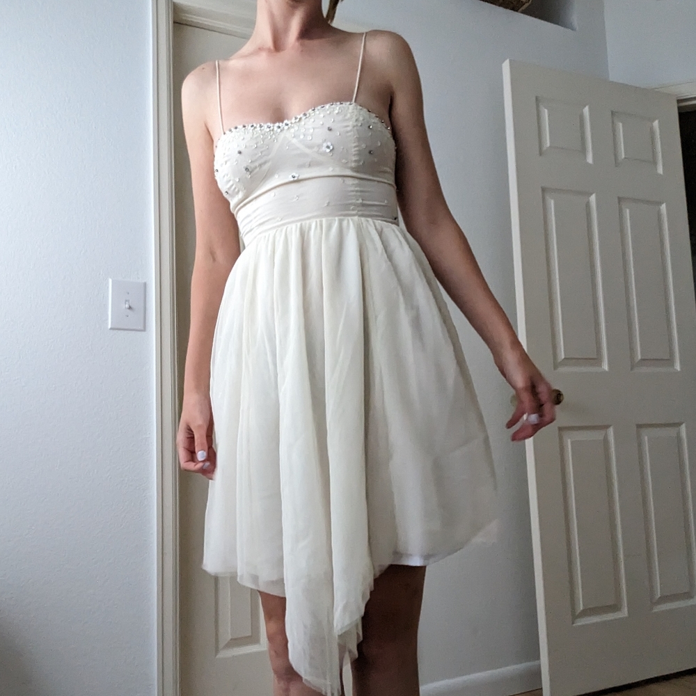 Free people intimately Embellished Cream Slip Dress With Tulle Size Xs Bridal